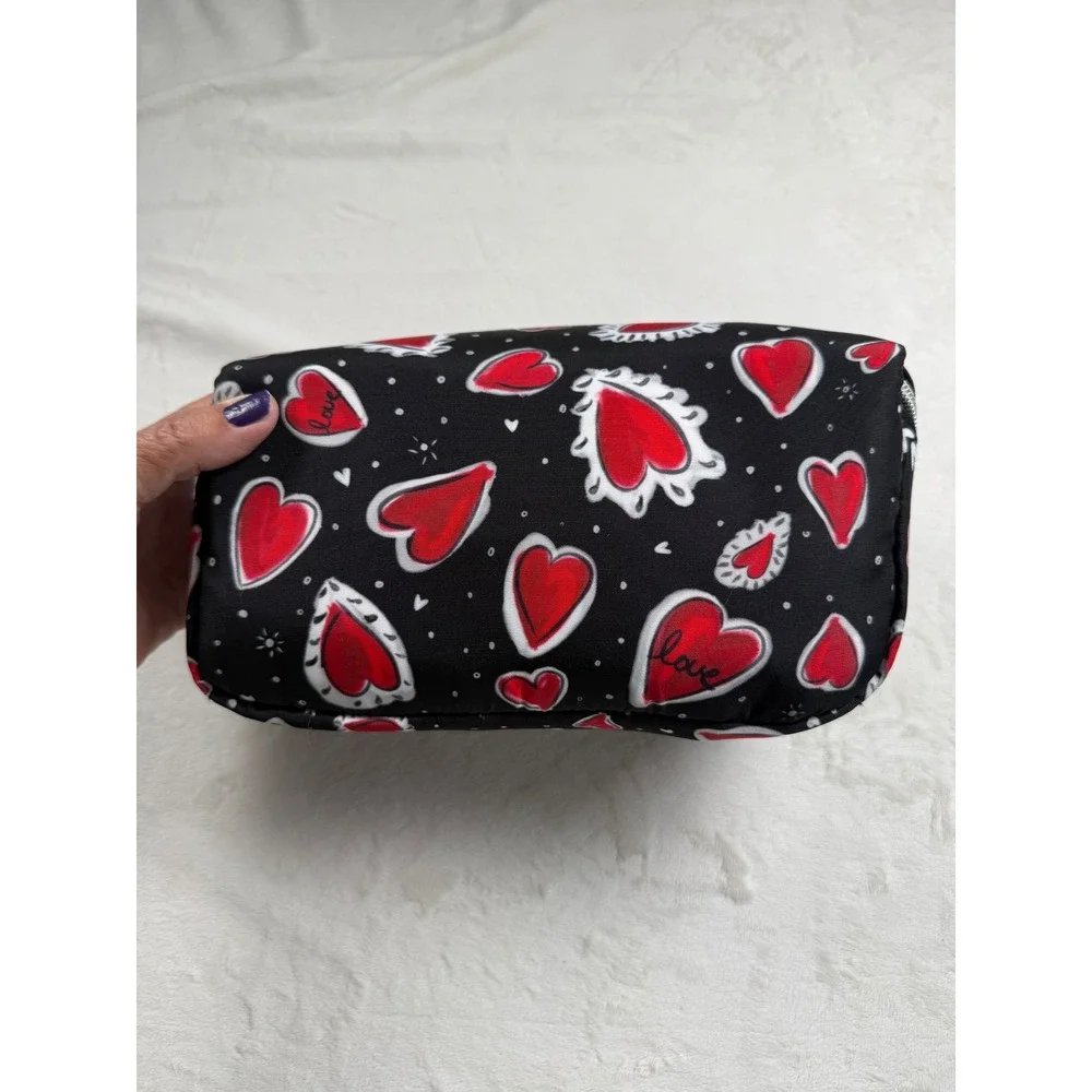 Brighton Love Hearts Cosmetic Bag Black Red Travel Makeup Organizer Case